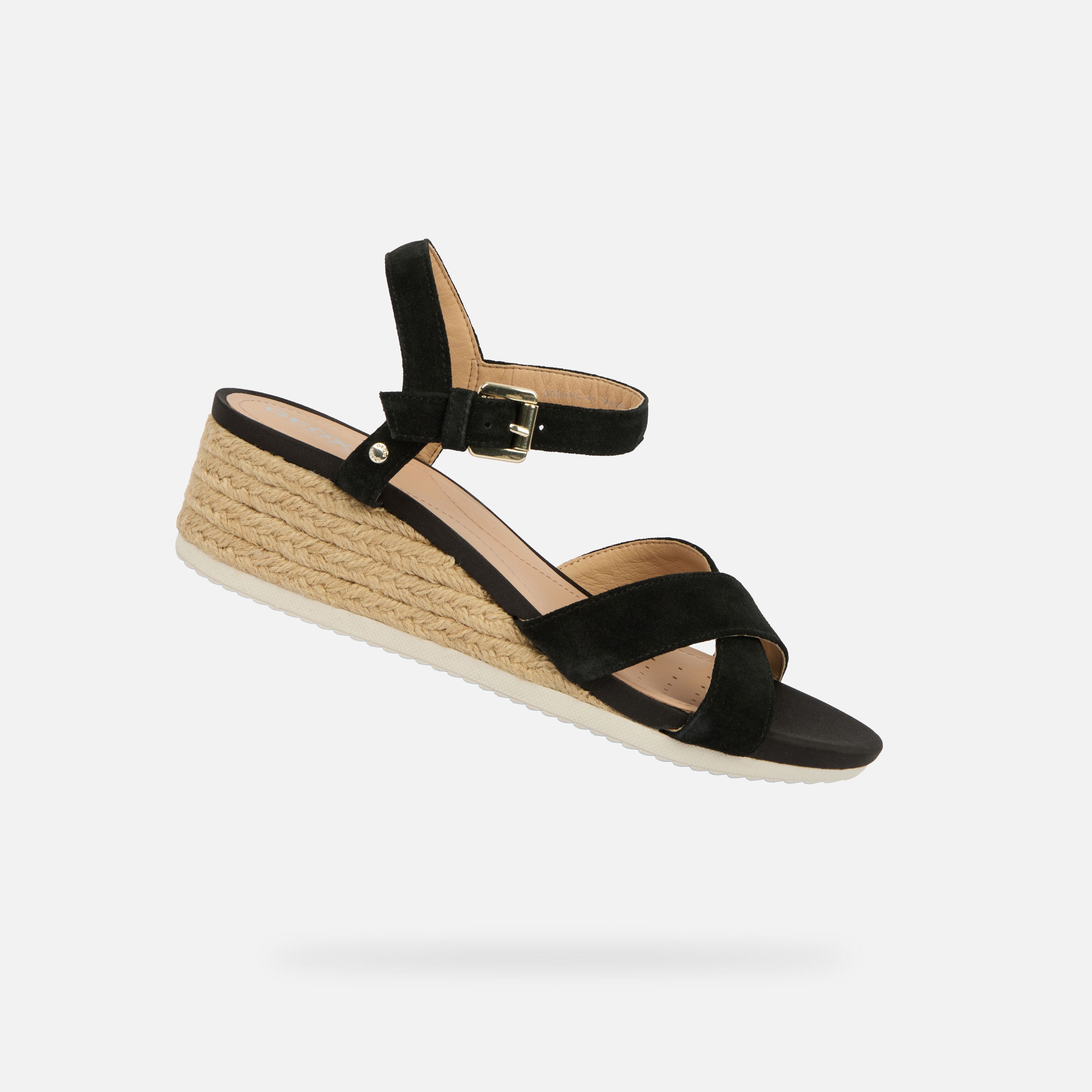 Czarne damskie buty na koturnie Geox Ischia Corda