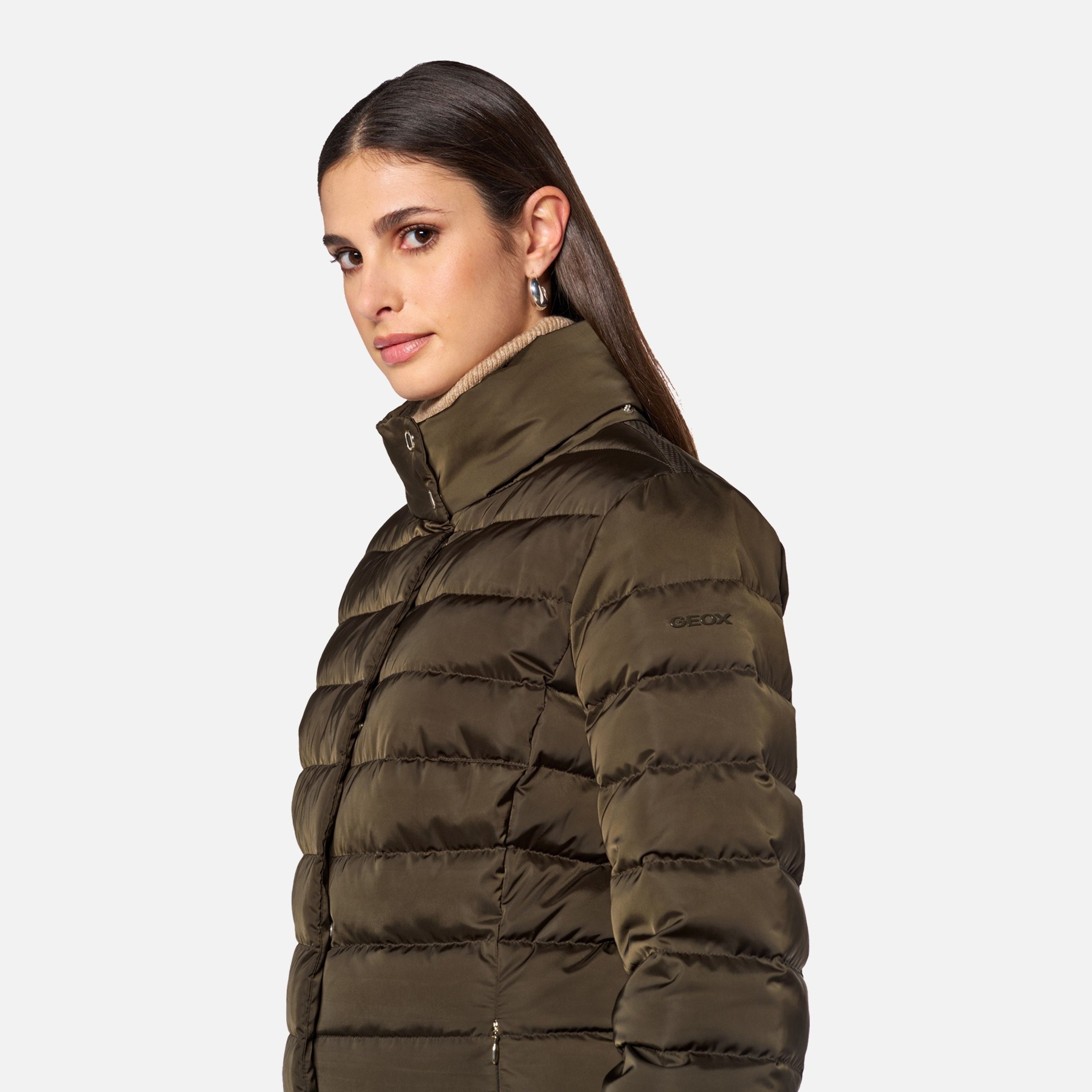 Khaki dámská péřová bunda Geox Bettanie - 010