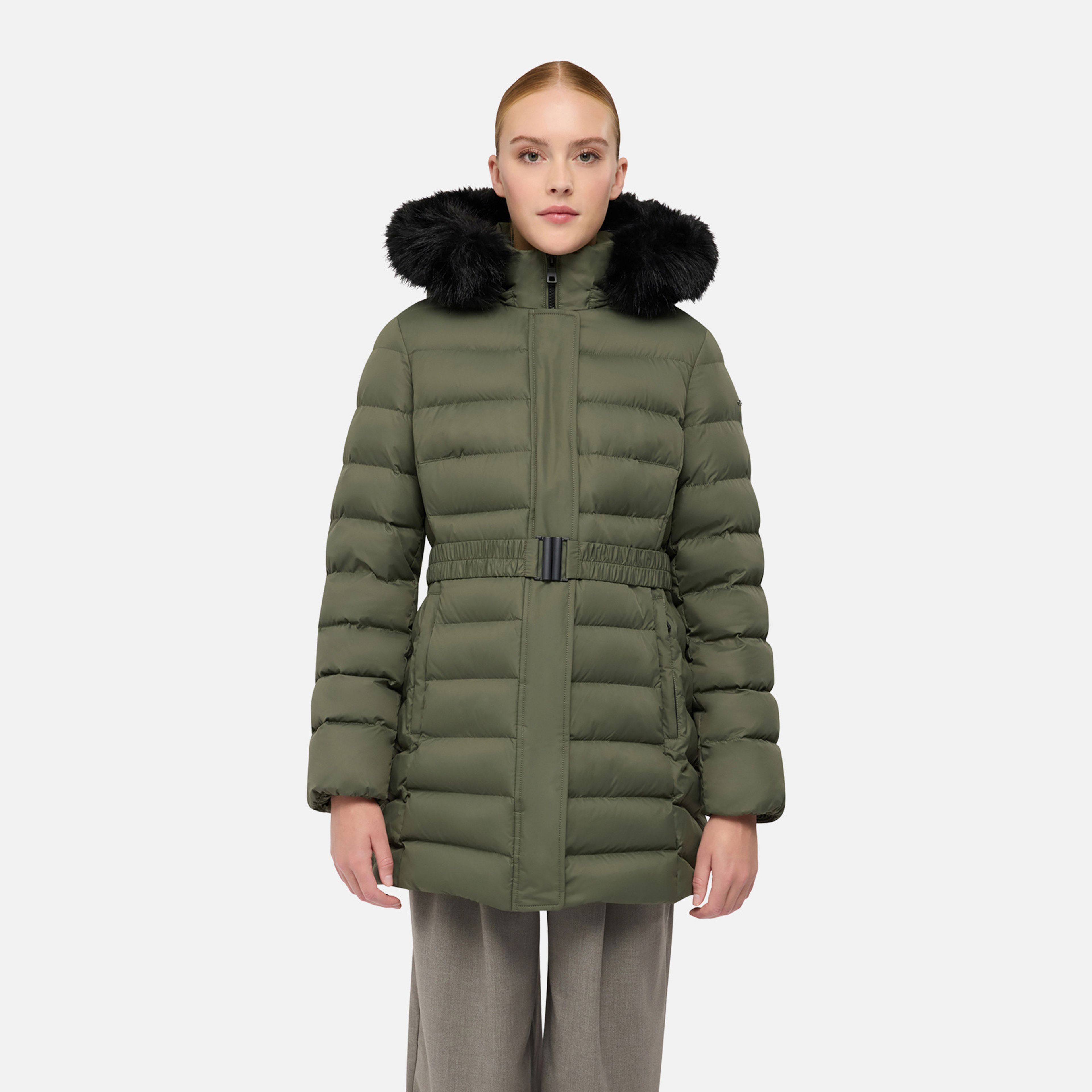 Khaki dámská péřová bunda Geox Catria - 002