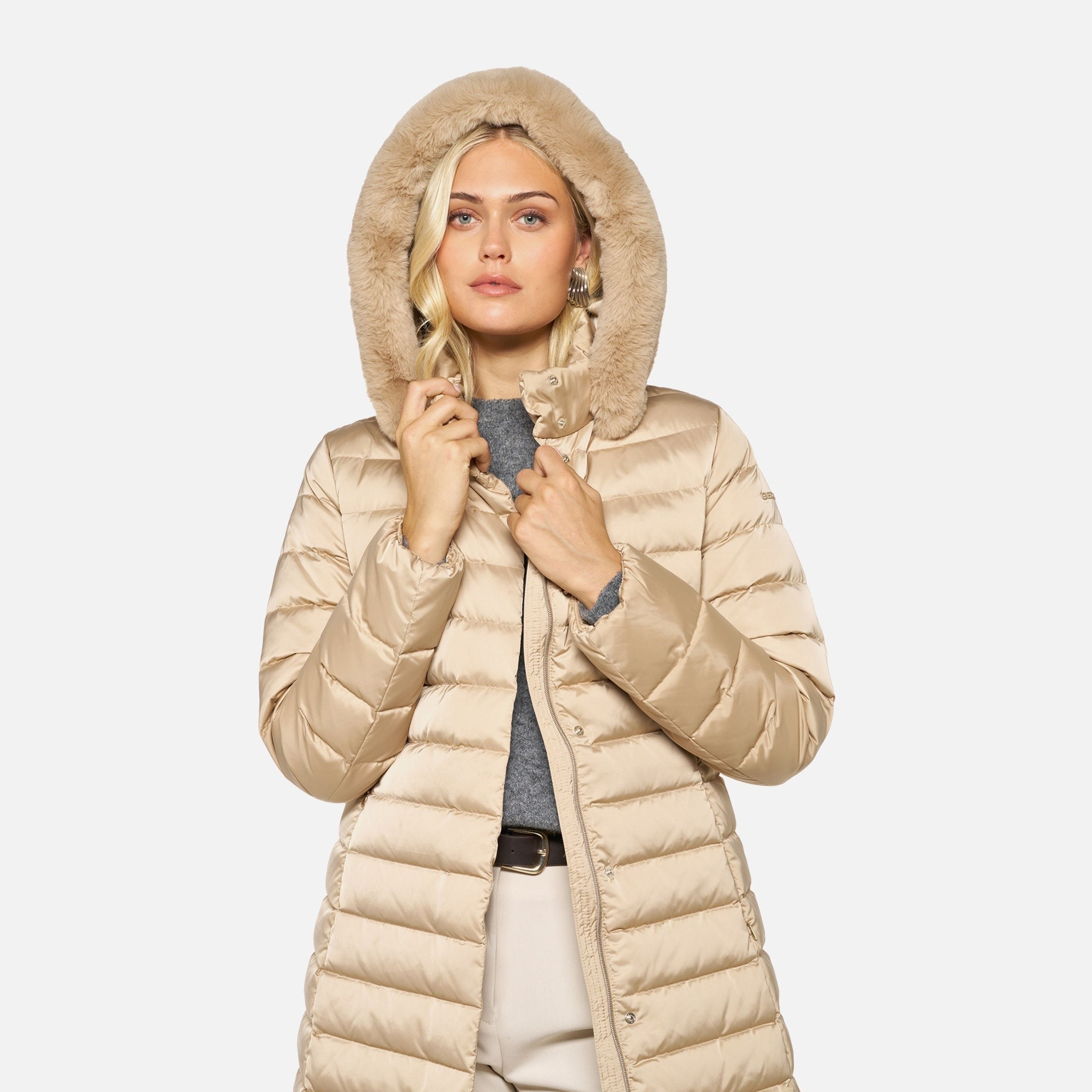 Béžová dámská péřová bunda Geox Bettanie - 003