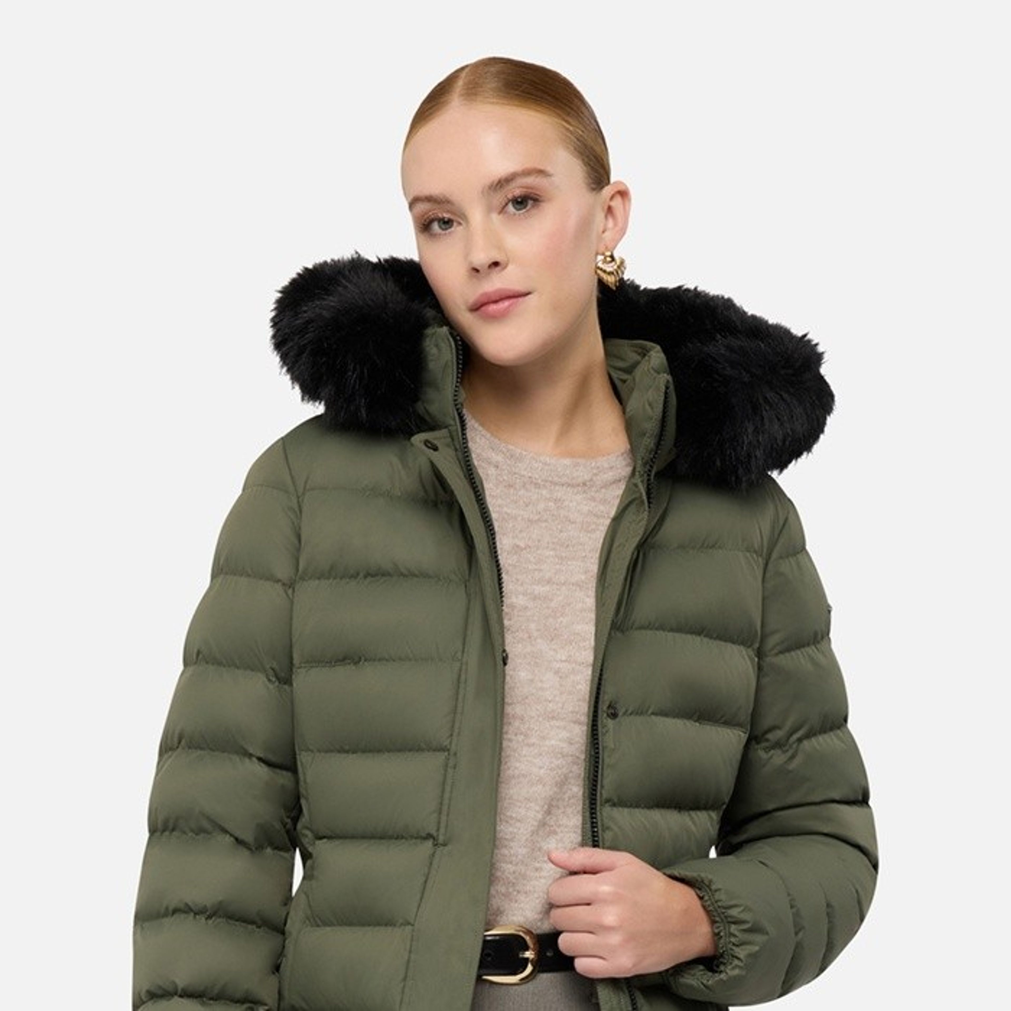 Khaki dámská péřová bunda Geox Catria - 003