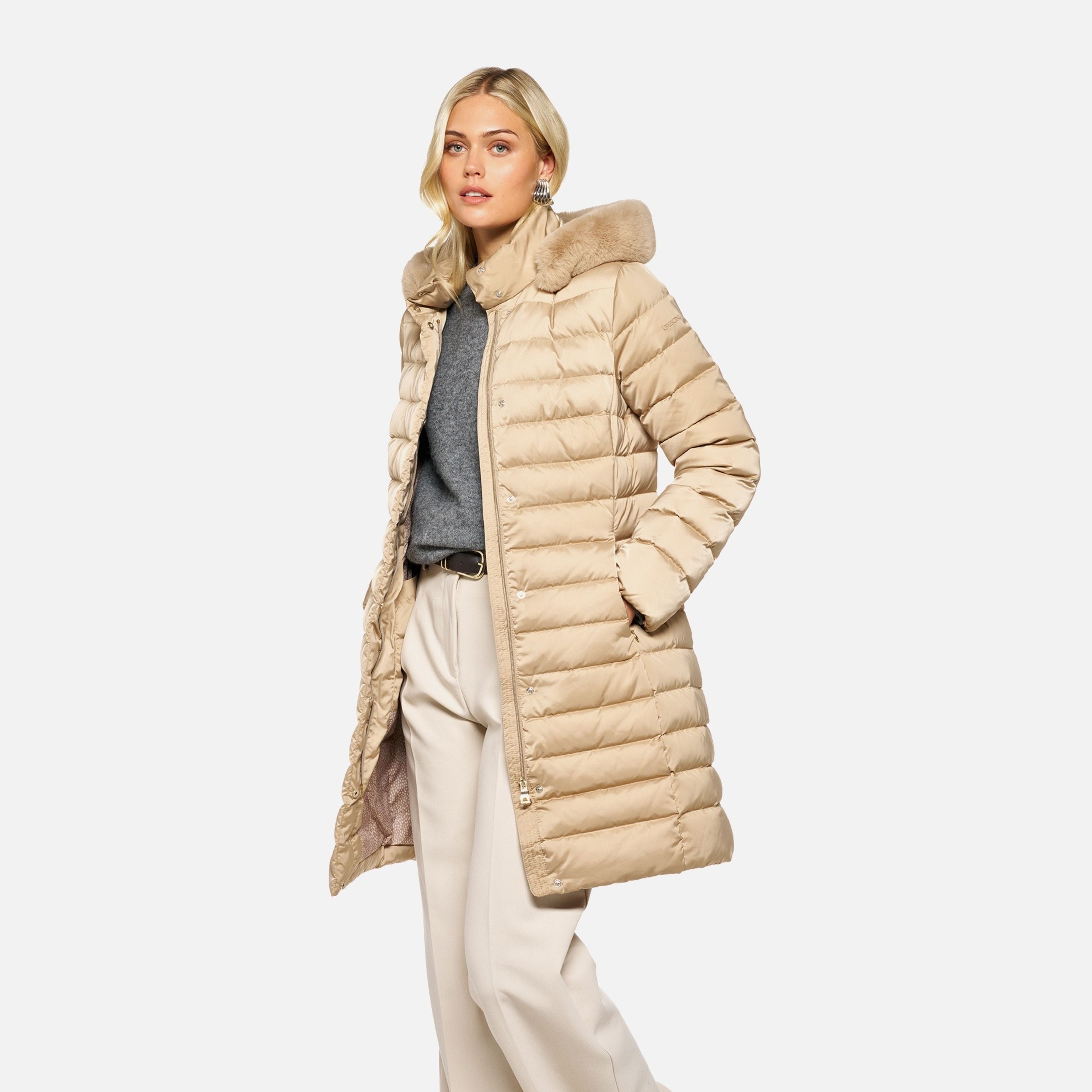 Béžová dámská péřová bunda Geox Bettanie - 002