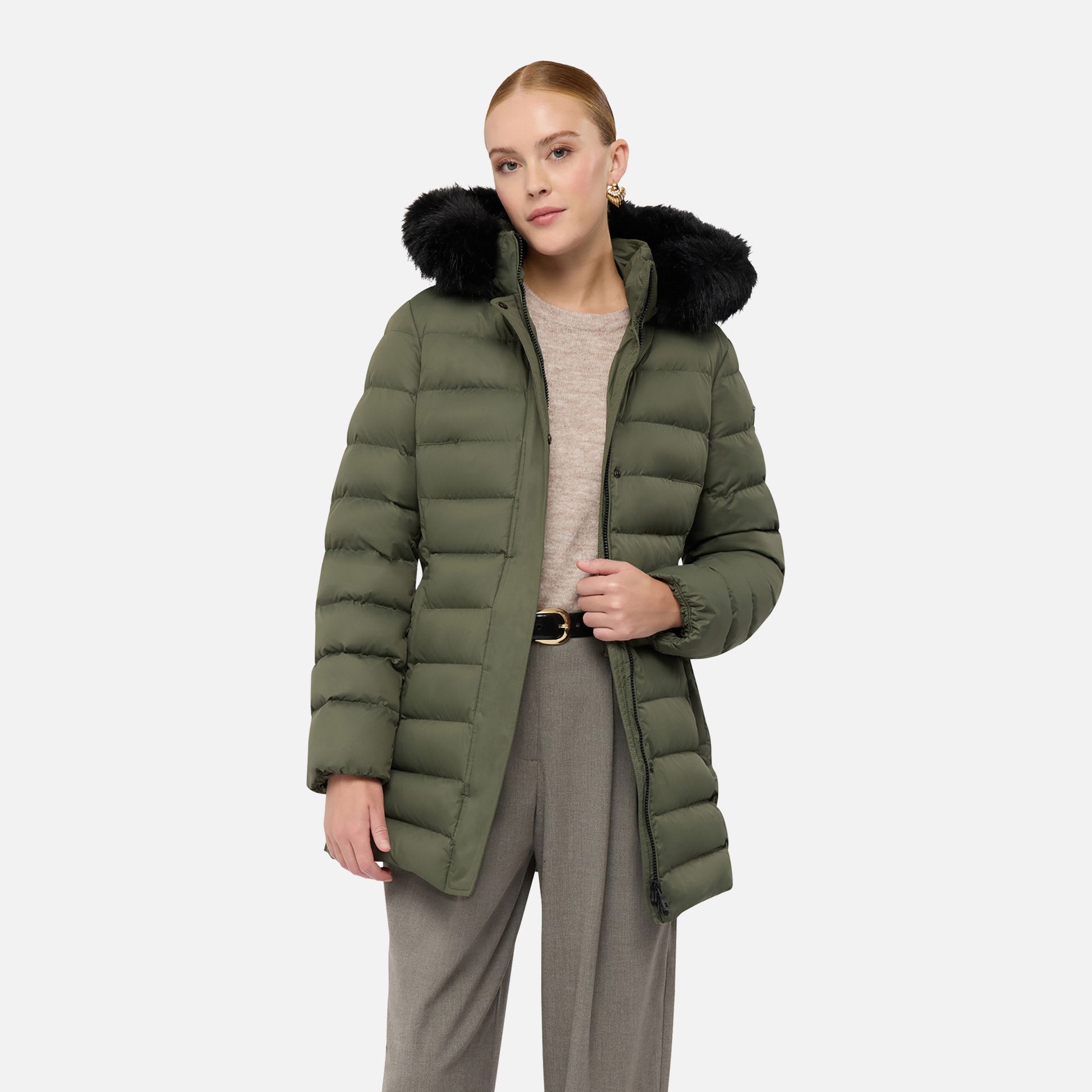 Khaki dámská péřová bunda Geox Catria - 001