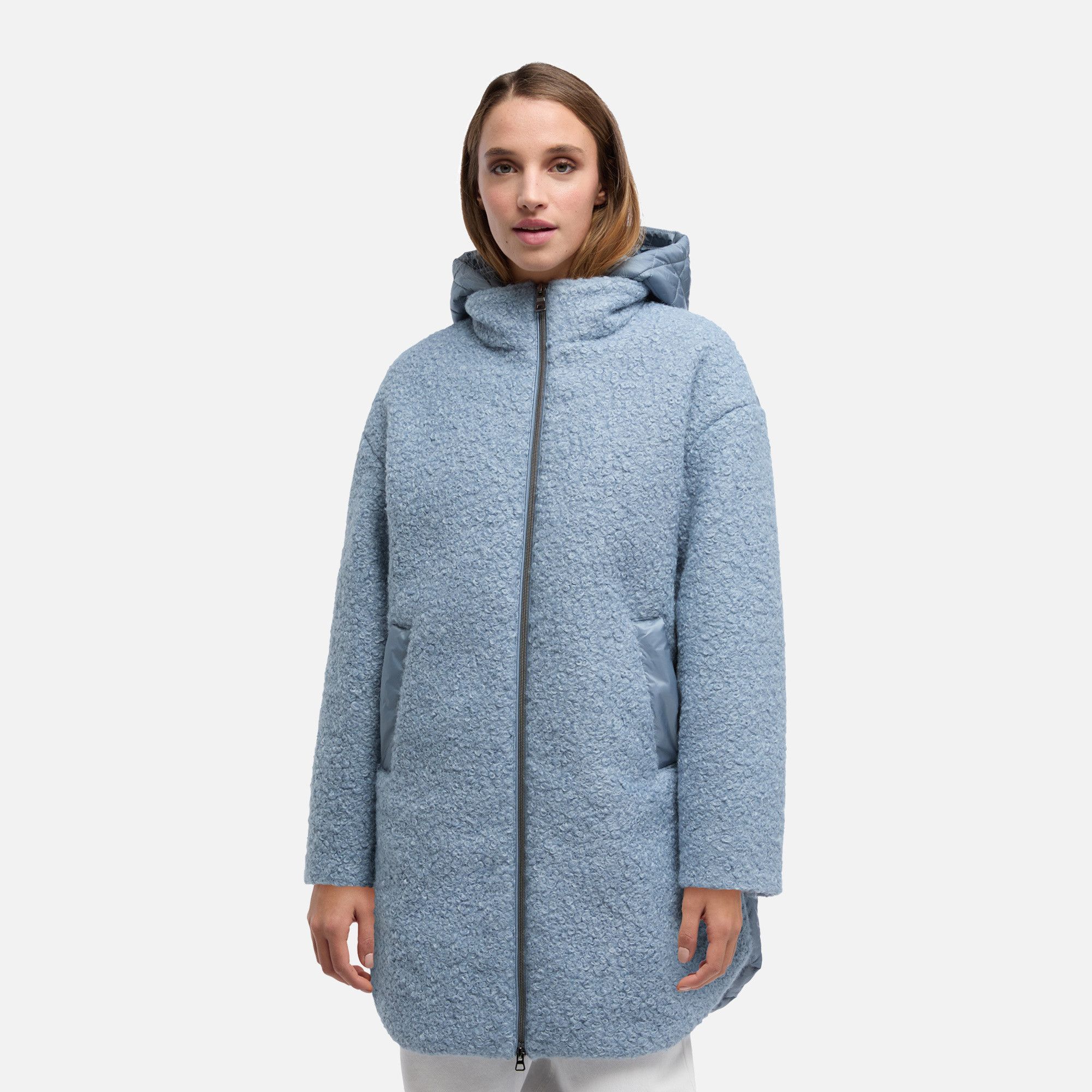 Světle modrý dámský kabát Geox Calithe | Geox.cz - Oficiální e-shop ...