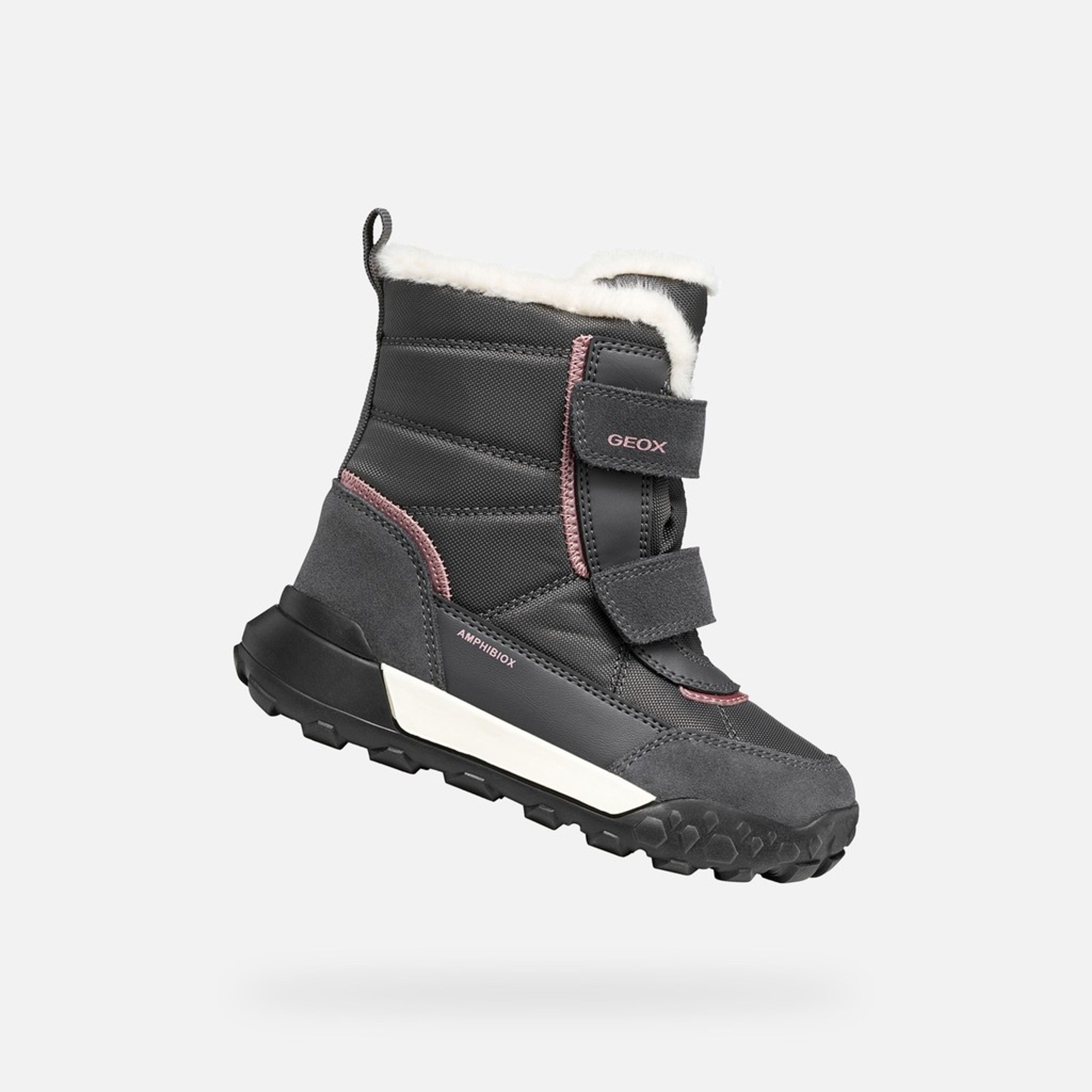 Ciemnoszare buty zimowe dla dziewczynek Geox Trekkyup - 001