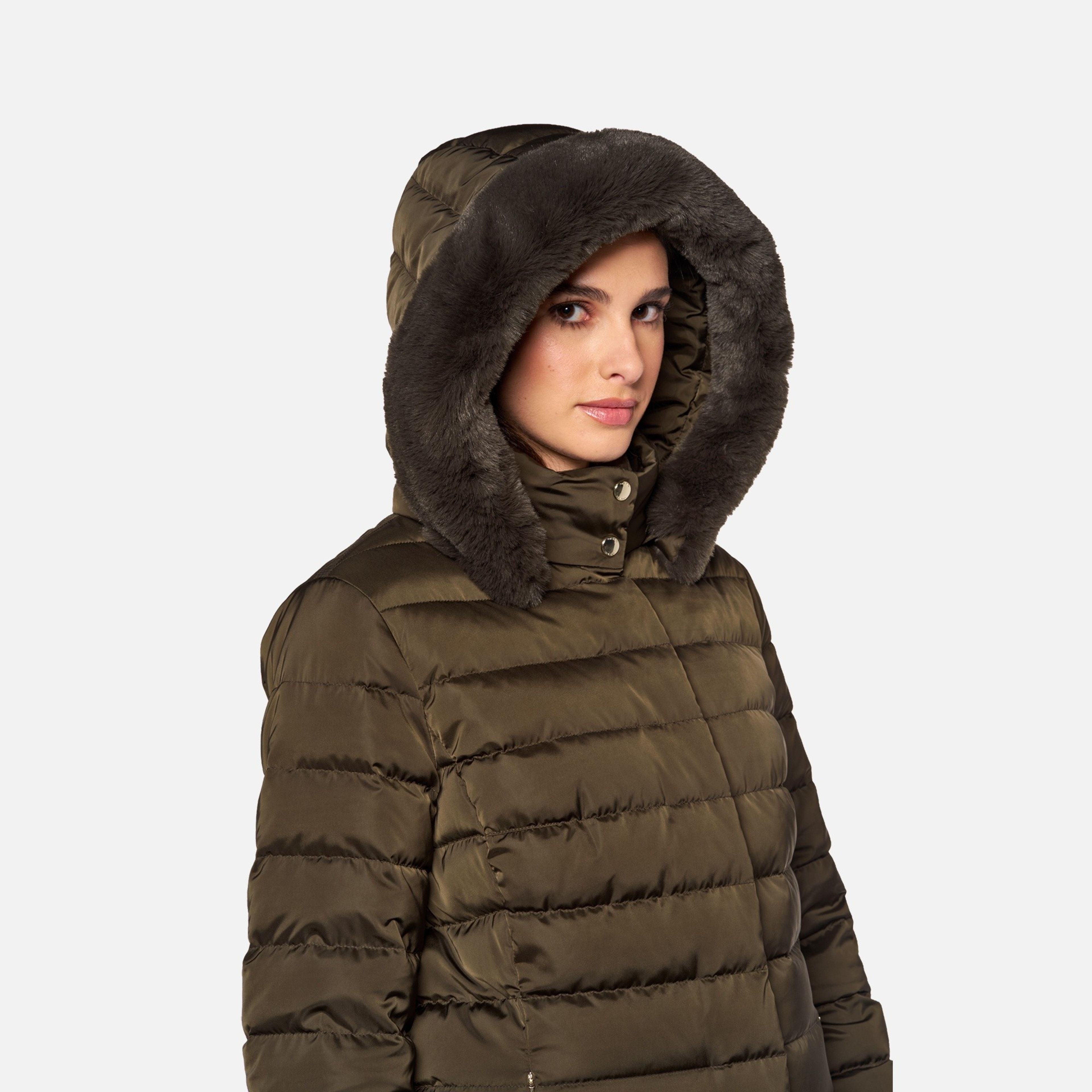 Khaki dámská péřová bunda Geox Bettanie - 009