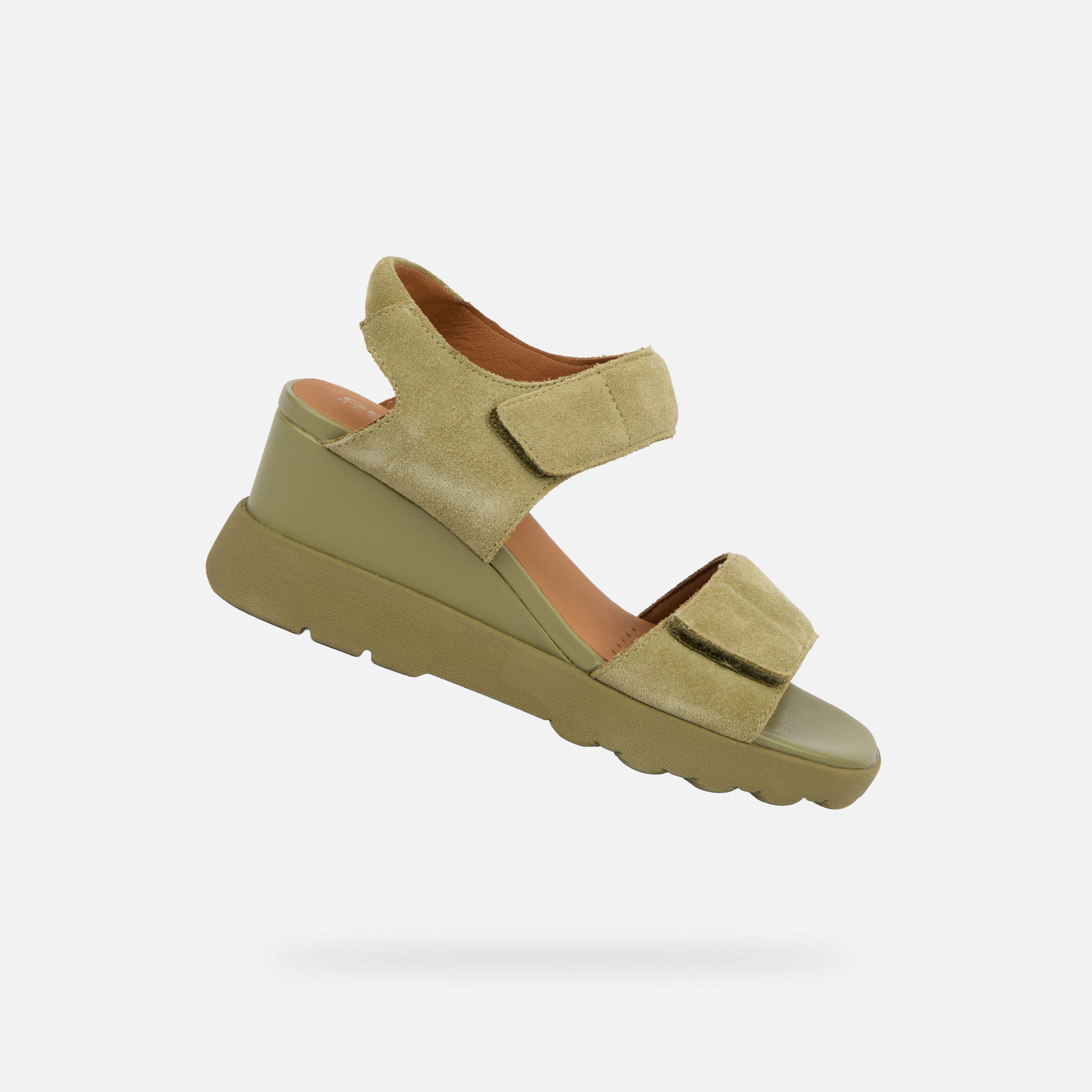 Khaki damskie buty na koturnie Geox Spherica EC6