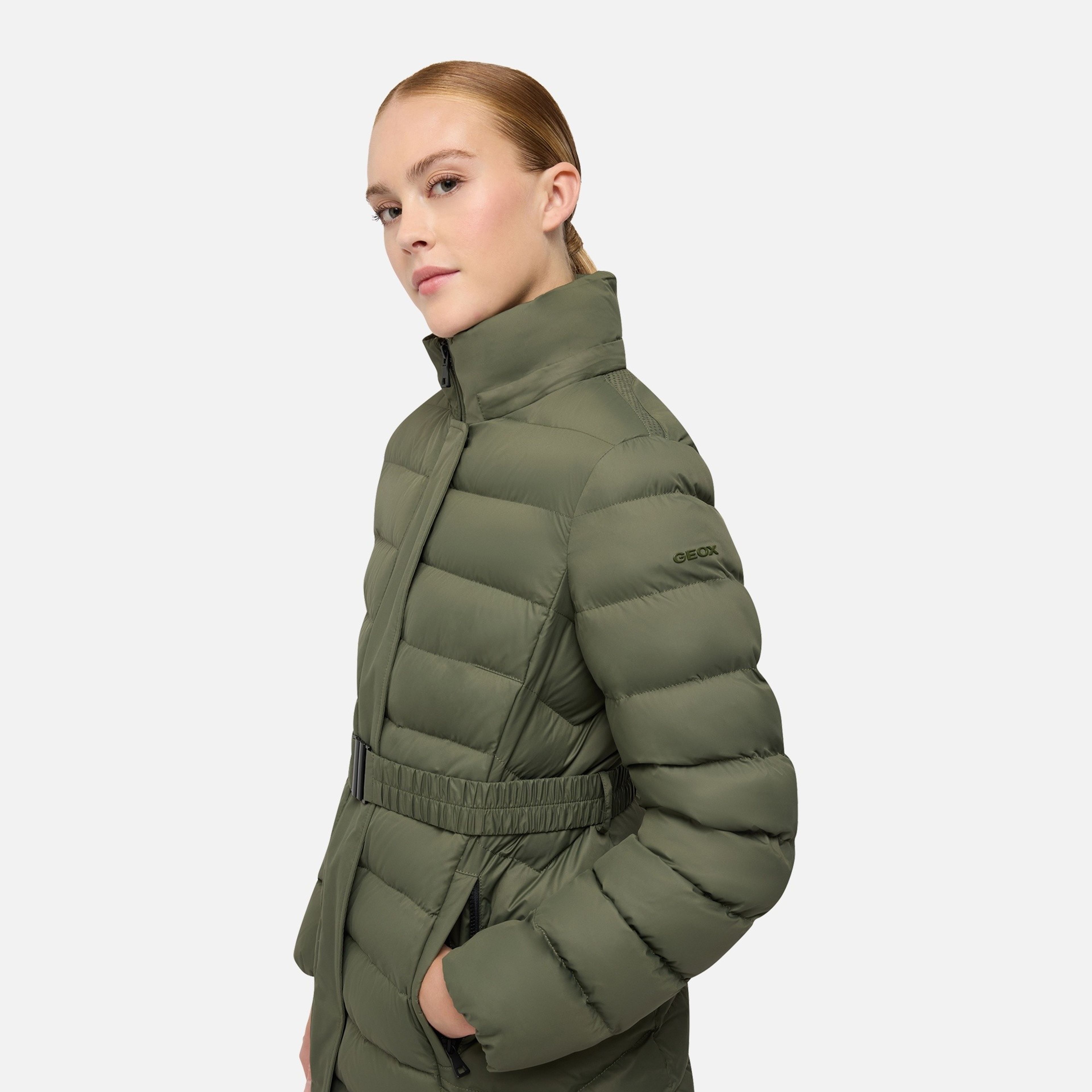 Khaki dámská péřová bunda Geox Catria - 004