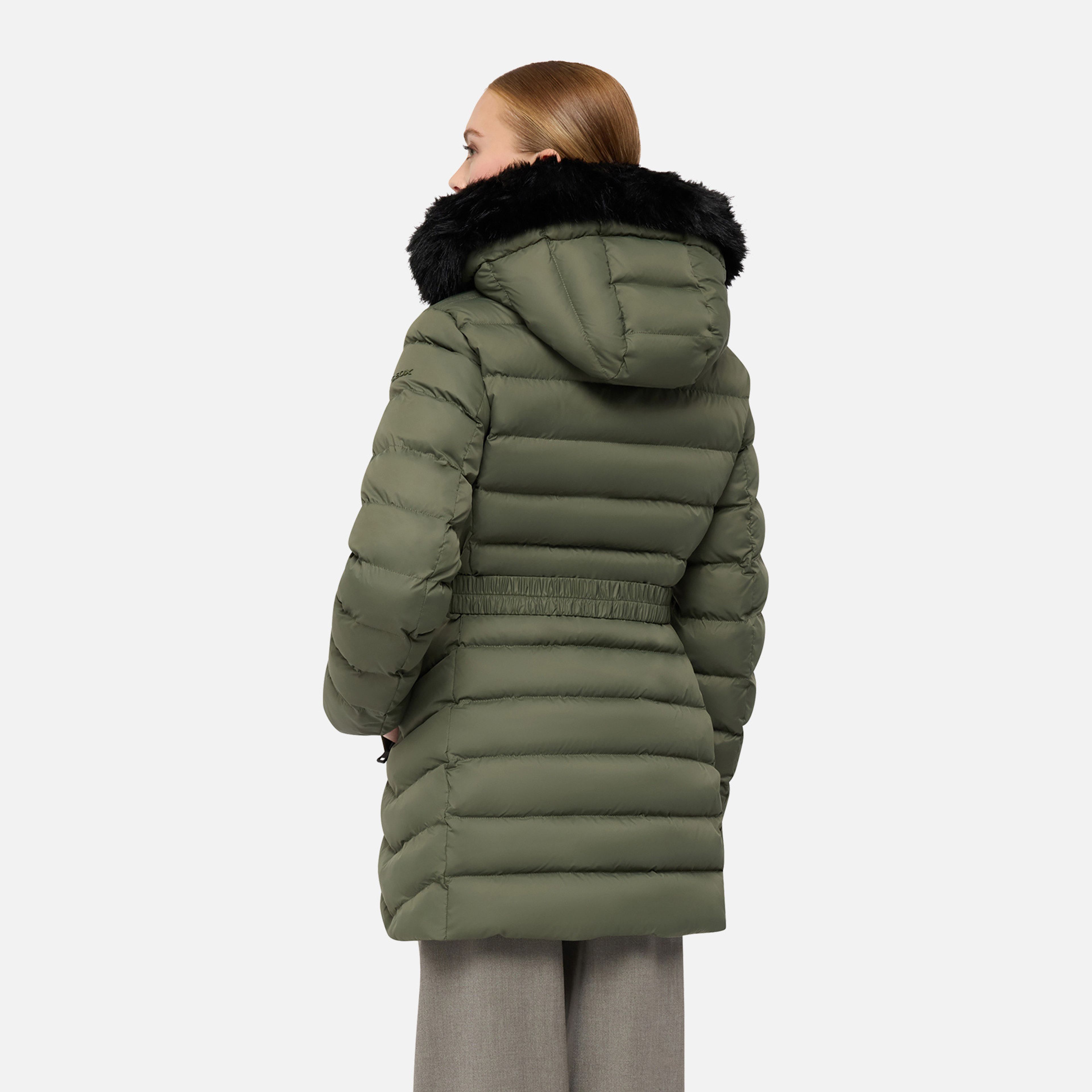 Khaki dámská péřová bunda Geox Catria - 005