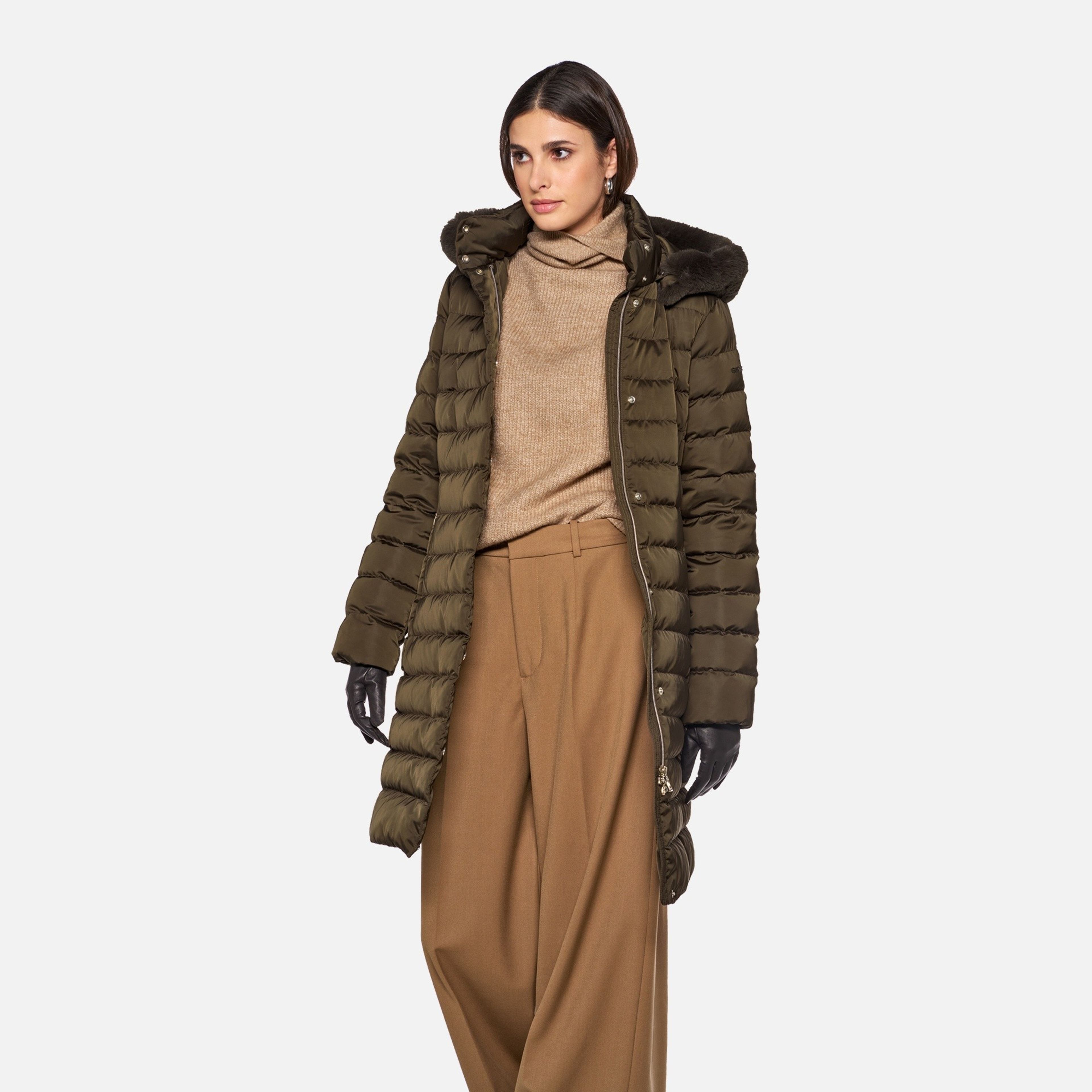 Khaki dámská péřová bunda Geox Bettanie - 004
