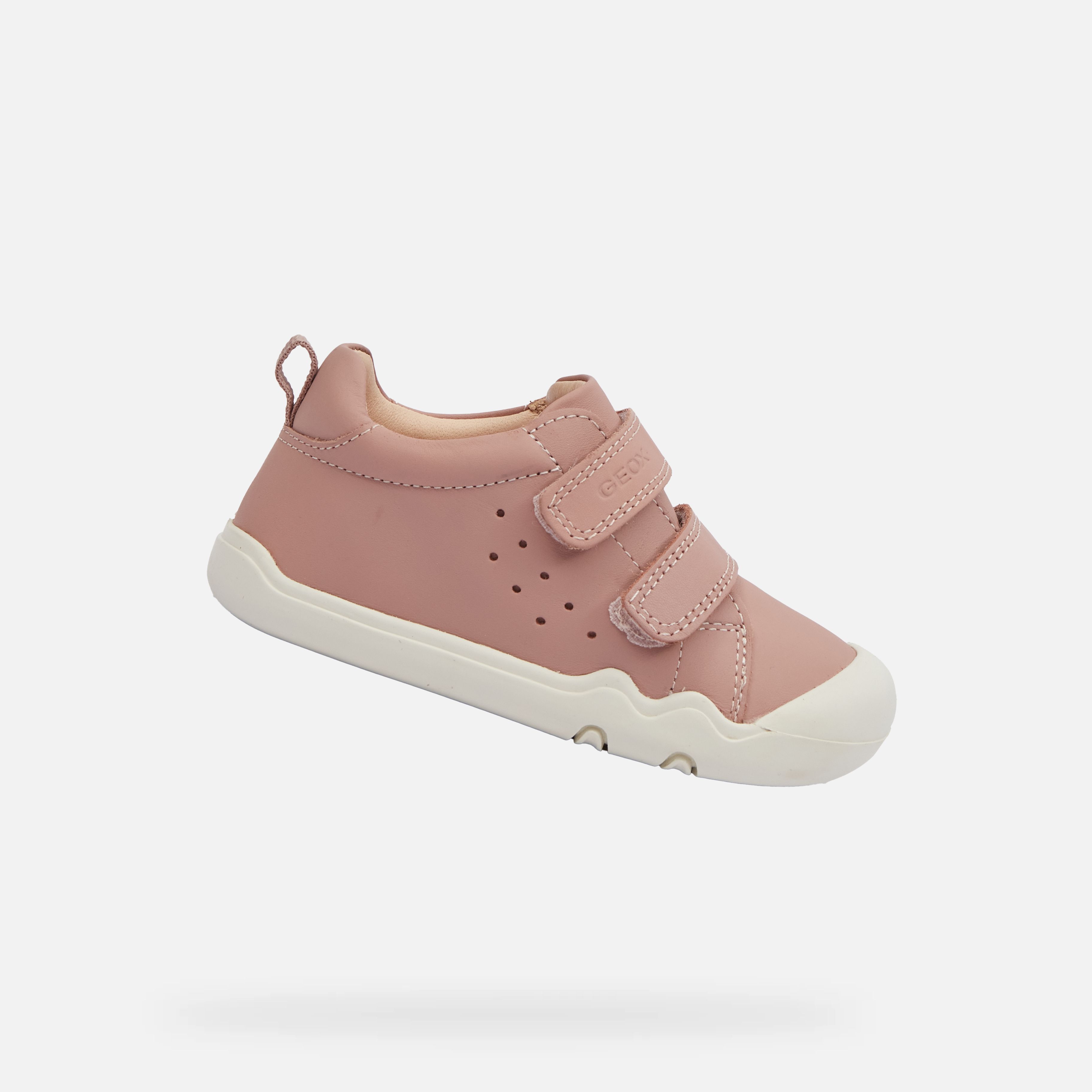 Baskets Geox Steppieup B4663A Pour Fille - Chaussures Pieds Nus En Cuir Nappa, Semelle Flexible, Fermeture Scratch, Couleur Rose - 7