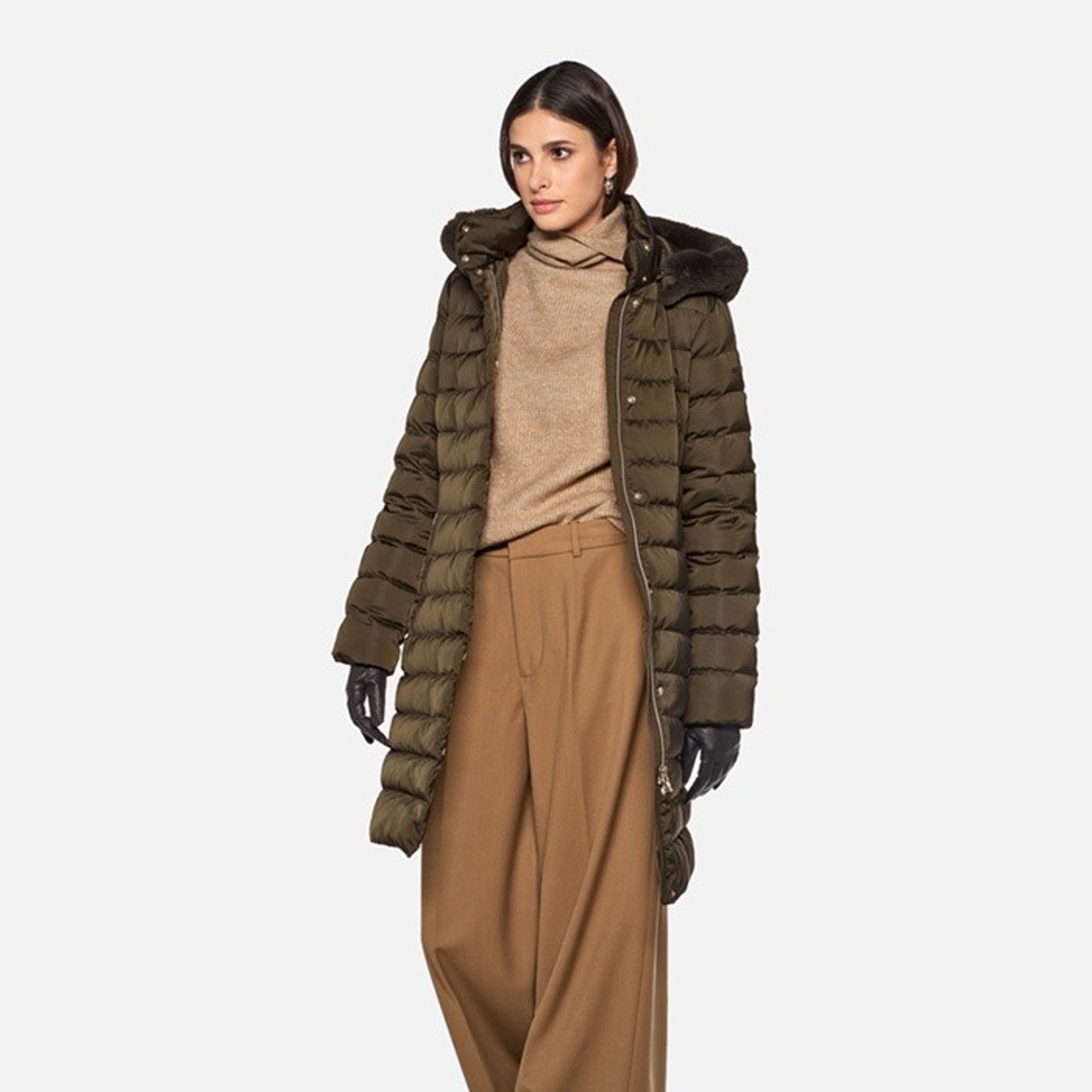Khaki dámská péřová bunda Geox Bettanie - 011