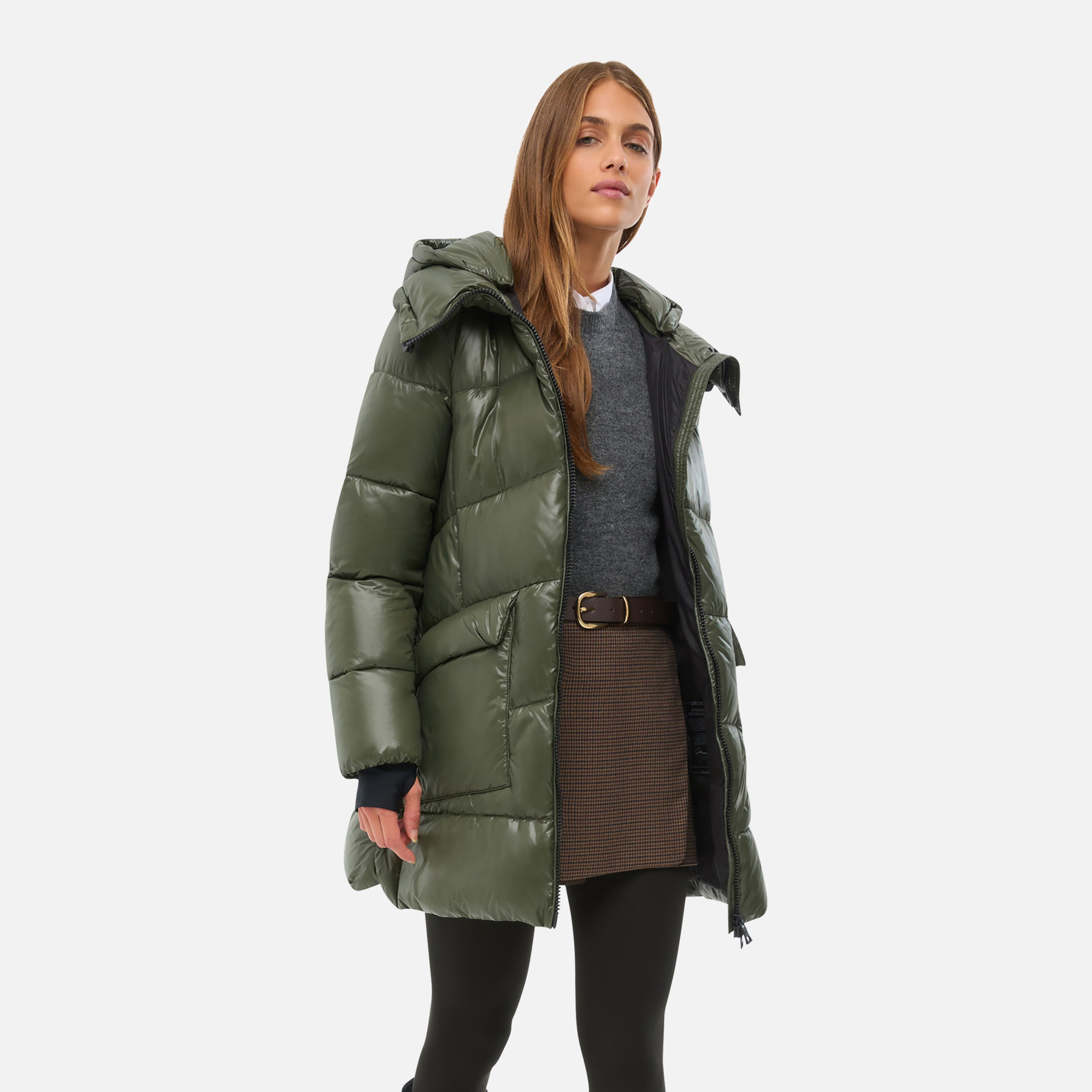 Khaki dámská péřová bunda Geox Serilda