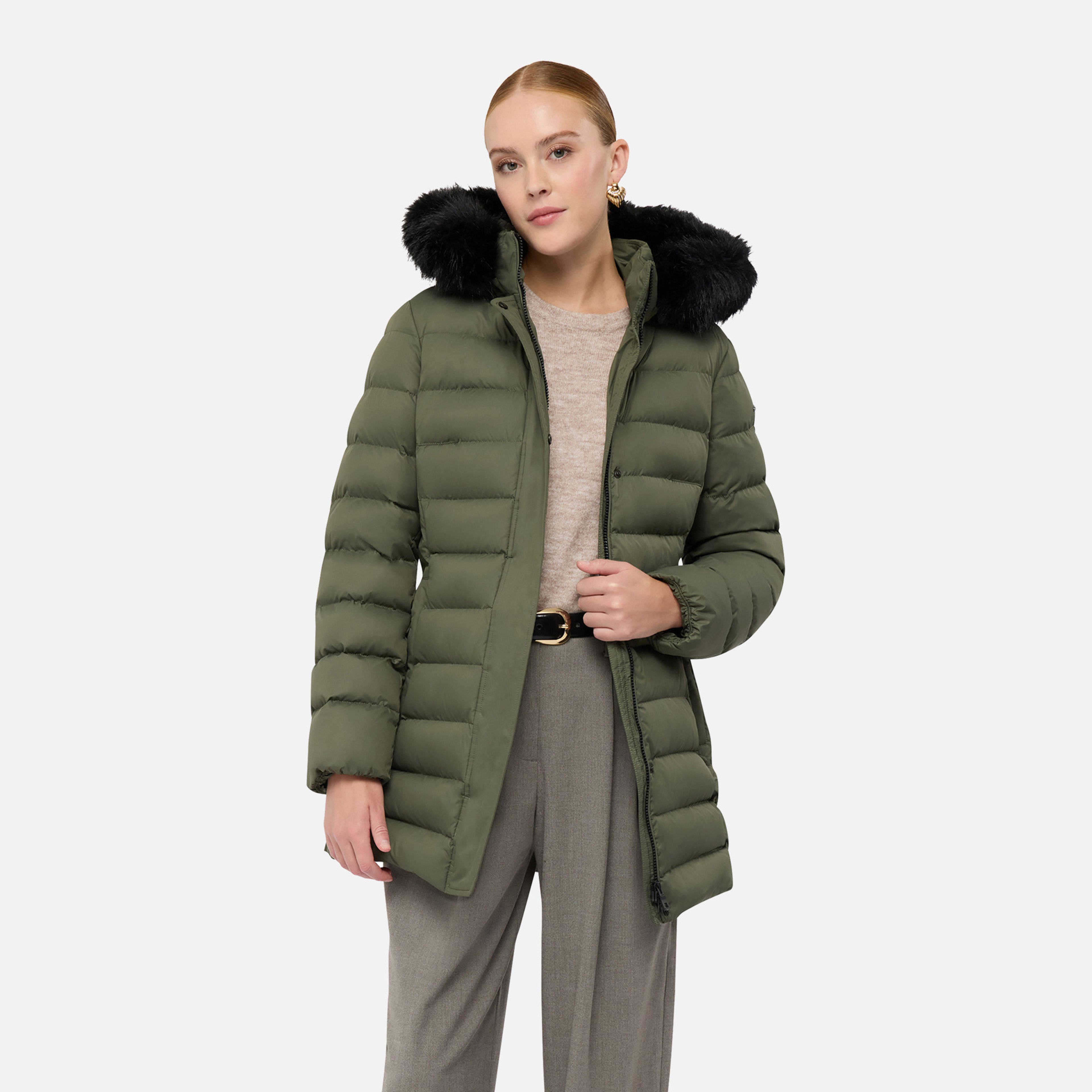 Khaki dámská péřová bunda Geox Catria - 001