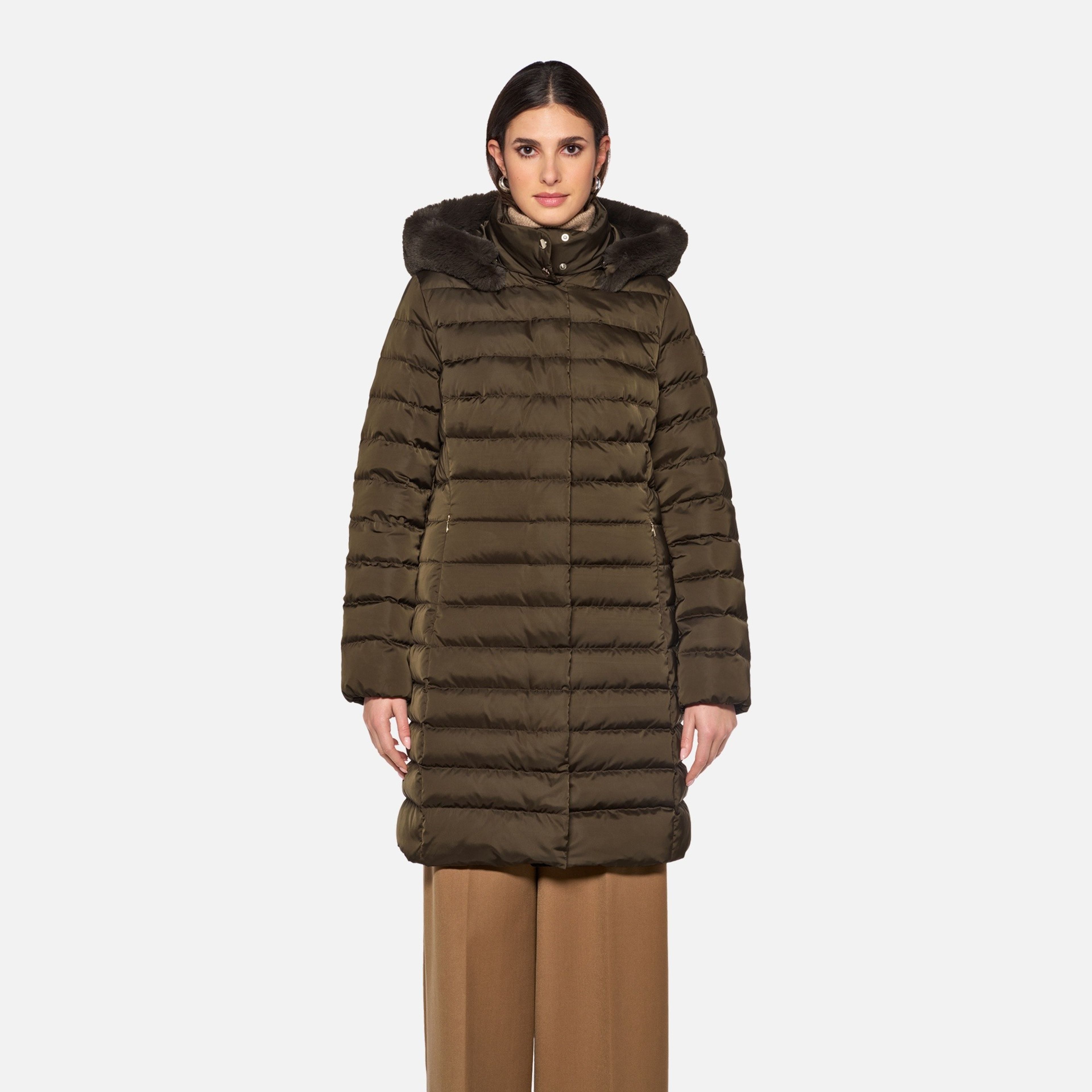 Khaki dámská péřová bunda Geox Bettanie - 002
