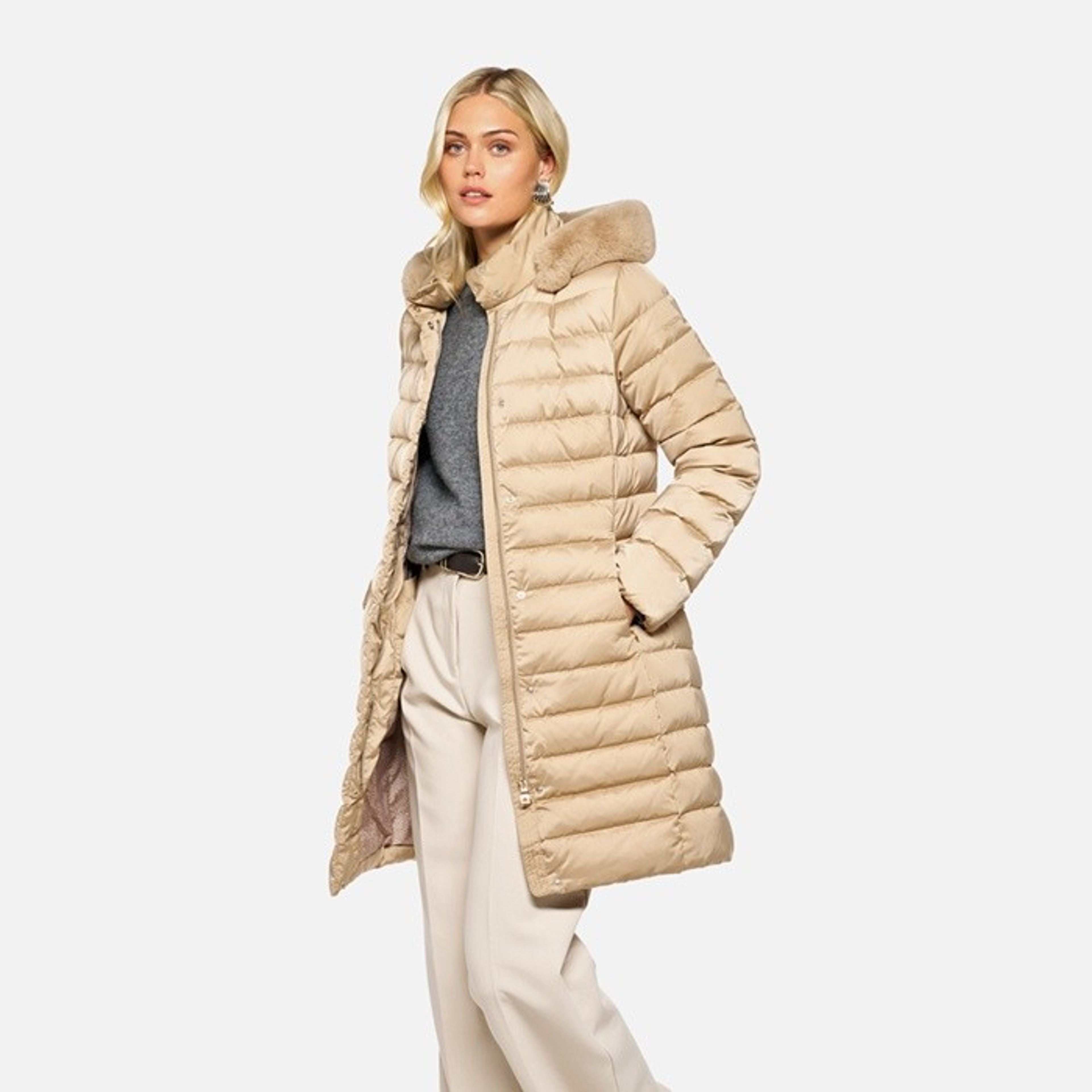 Béžová dámská péřová bunda Geox Bettanie - 013